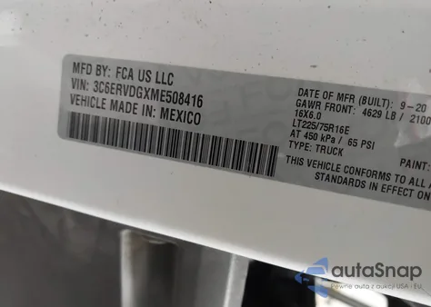 2021 Ram Promaster 2500 High Roof 159 Wb from USA, damaged, VIN 3C6ERVDGXME508416